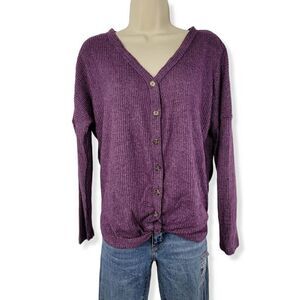 Ultra Flirt Cozy Ribbed Tie Front Top Medium Jrs.